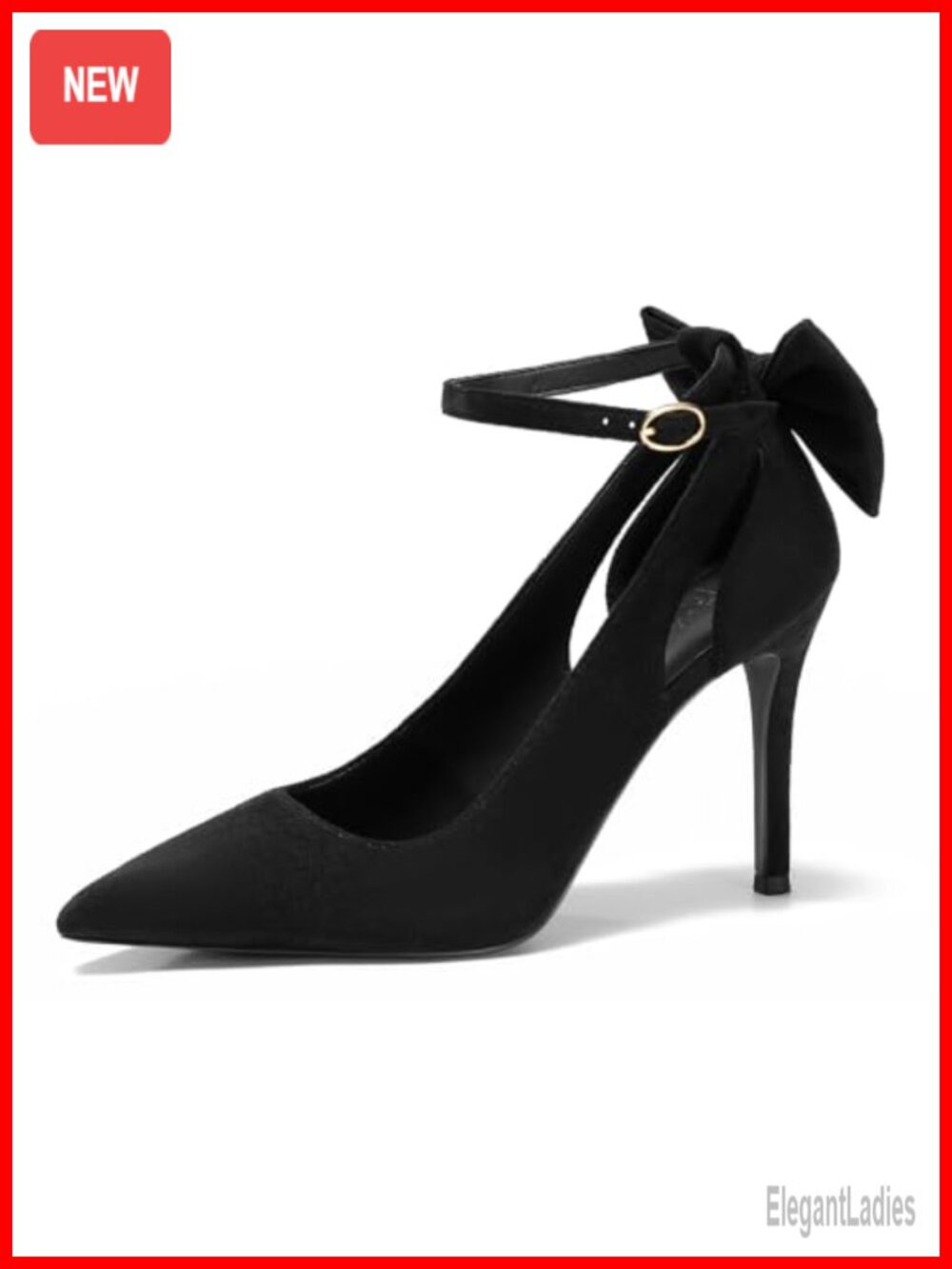 Pointed Toe Bow Tie Ankle Strap High Heels Wedding Pumps Faux Suede Stiletto